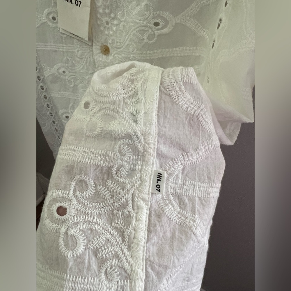NN07 Julio Eyelet Embroidered Shirt In White Size XL New - Picture 9 of 10